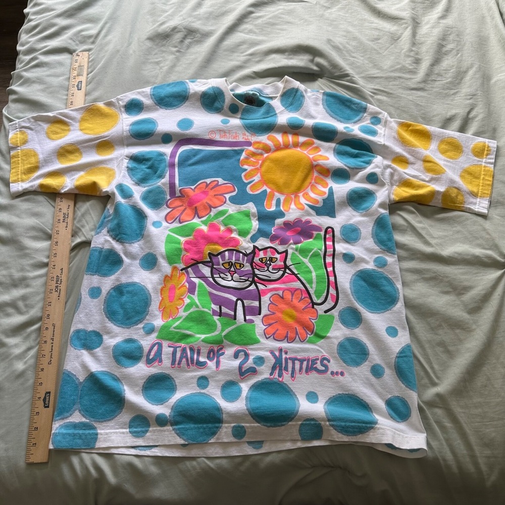 A tail of two Kitties Vintage  T-Shirt "Tutti Frutti" 90's polka dot men's  xxl